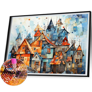 Colorful Lattice House 40*30CM (canvas) Full Square Drill Diamond Painting