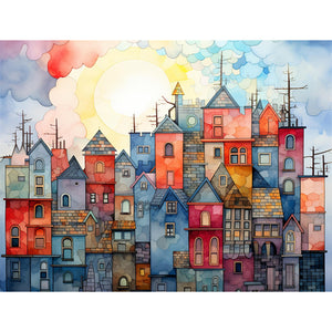 Colorful Lattice House 40*30CM (canvas) Full Square Drill Diamond Painting