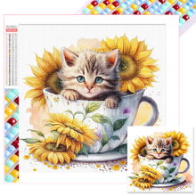 Load image into Gallery viewer, Sunflower Teacup Cat 30*30CM (canvas) Full Square Drill Diamond Painting
