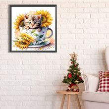 Load image into Gallery viewer, Sunflower Teacup Cat 30*30CM (canvas) Full Square Drill Diamond Painting
