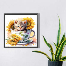 Load image into Gallery viewer, Sunflower Teacup Cat 30*30CM (canvas) Full Square Drill Diamond Painting
