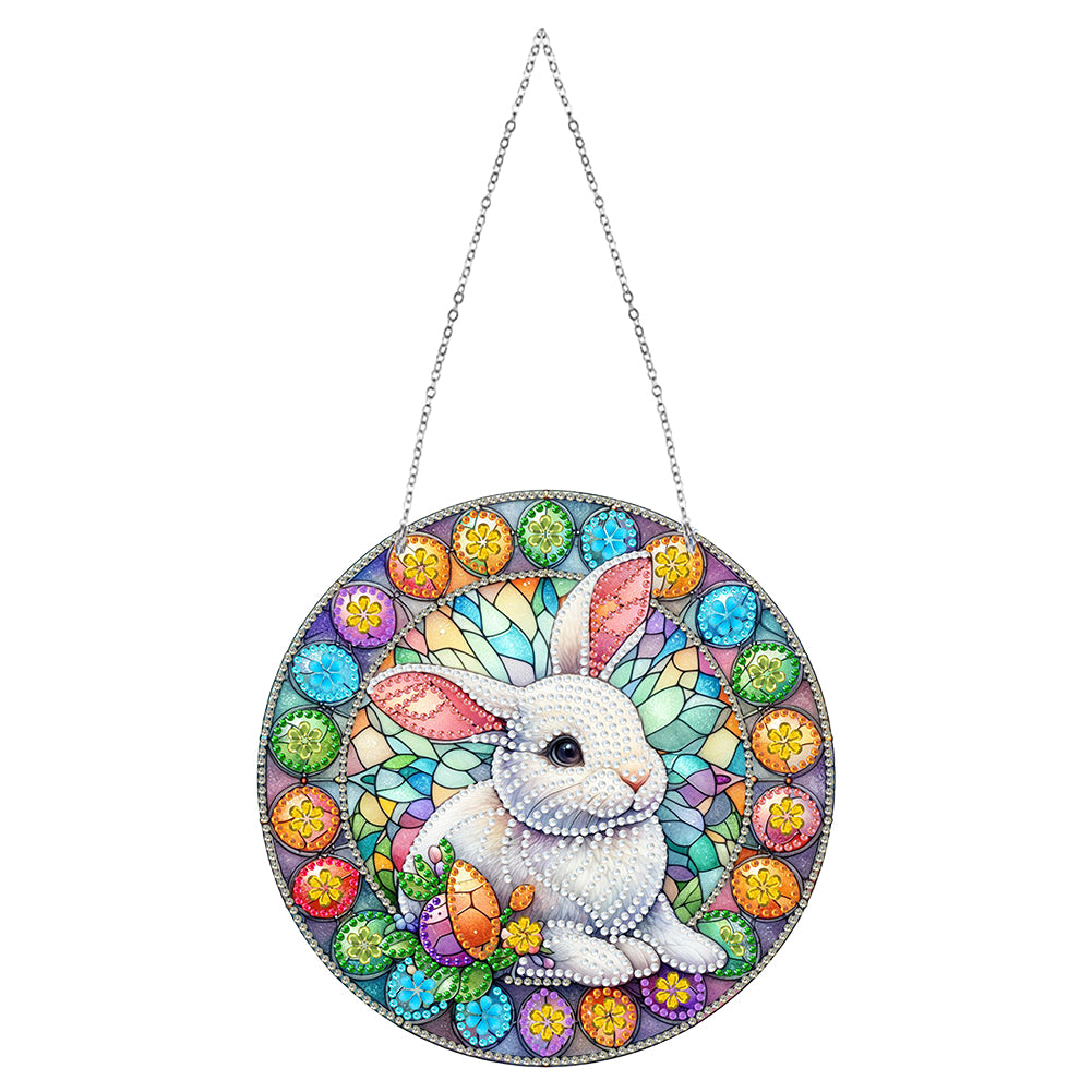 Sun Catcher 5D DIY Diamond Painting Dots Pendant for Office Decor (Egg Bunny)