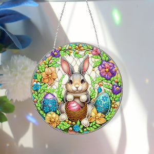 Sun Catcher 5D DIY Diamond Painting Dots Pendant for Office Decor (Flower Bunny)