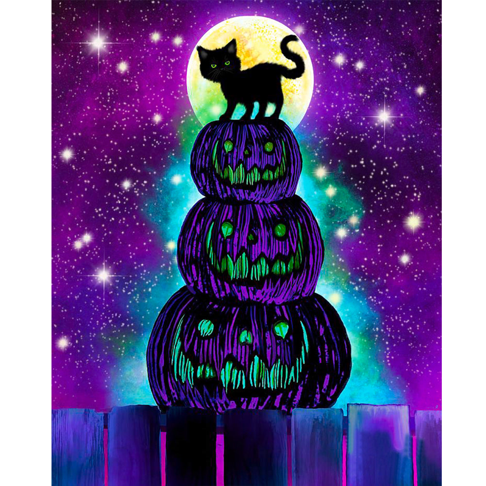 Pumpkin Lantern And Black Cat 40*50CM (canvas) Full Round Drill Diamond Painting