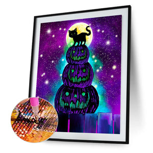 Pumpkin Lantern And Black Cat 40*50CM (canvas) Full Round Drill Diamond Painting