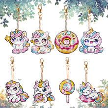 Load image into Gallery viewer, 8 Pcs Double Side Full Drill Diamond Painting Art Keychain Kit (Unicorn Donut)
