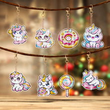 Load image into Gallery viewer, 8 Pcs Double Side Full Drill Diamond Painting Art Keychain Kit (Unicorn Donut)
