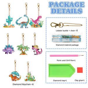 8 Pcs Double Side Full Drill Diamond Painting Art Keychain Kit (Desert Dinosaur)