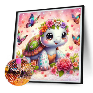 Butterfly And Cute Little Tortoise 30*30CM (canvas) Full Round Drill Diamond Painting