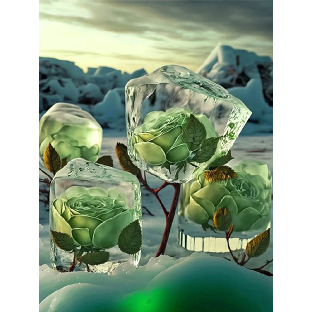 Frozen Green Rose 30*40CM (canvas) Full Round Drill Diamond Painting