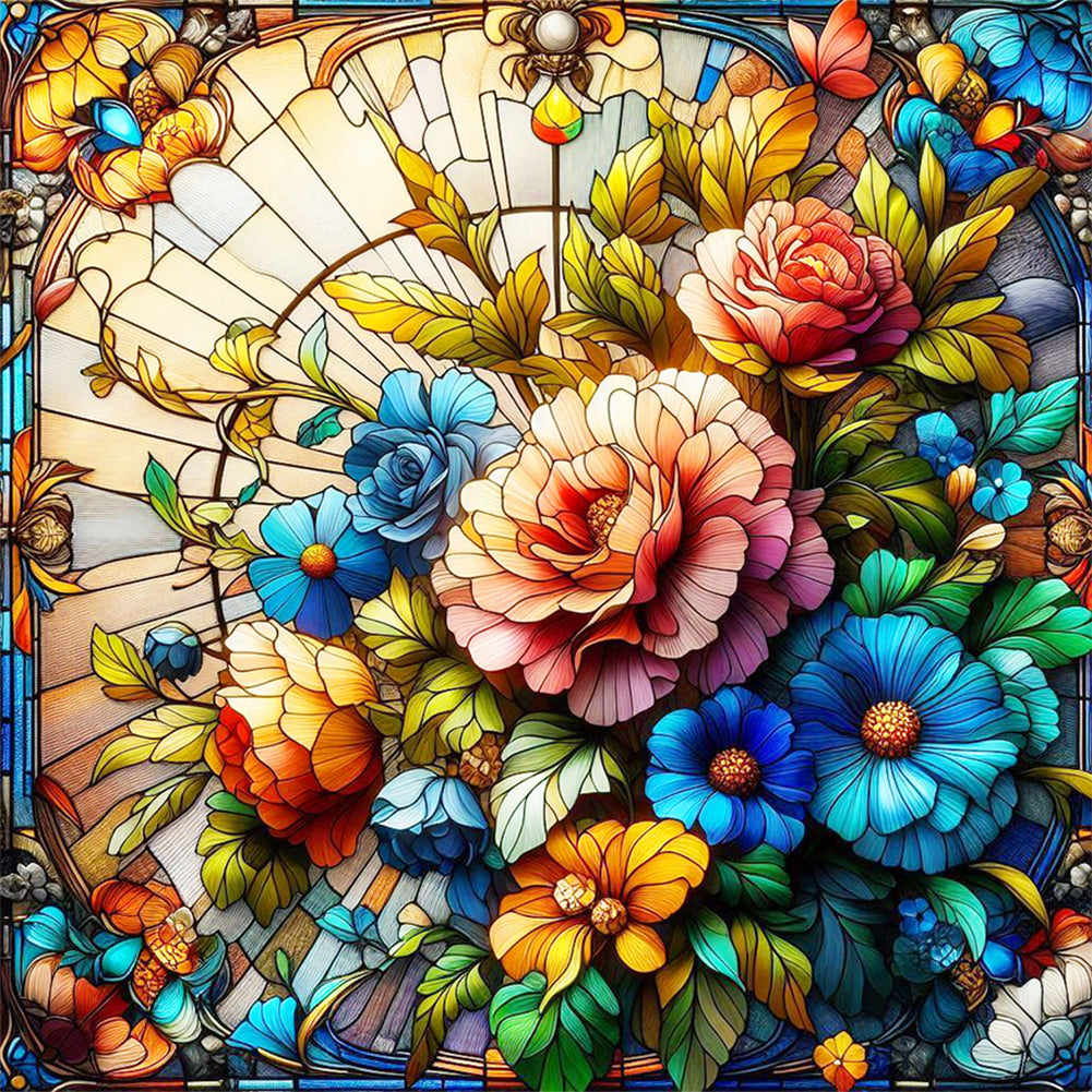 Glass Painting Bouquet 30*30CM (canvas) Full Round Drill Diamond Painting