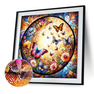 Glass Painting Butterfly Bush 30*30CM (canvas) Full Round Drill Diamond Painting