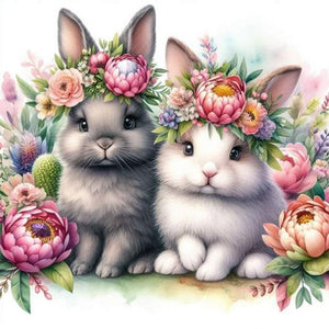 Two Rabbits 30*30CM (canvas) Full Round Drill Diamond Painting