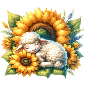 Sheep And Sunflowers 30*30CM (canvas) Full Round Drill Diamond Painting