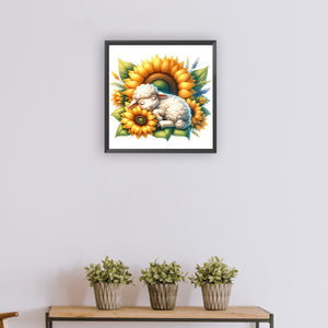 Sheep And Sunflowers 30*30CM (canvas) Full Round Drill Diamond Painting