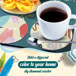 6 Pcs Diamond Art Coasters Diamond Art Painting Coasters Kit with Holder (Leaf)
