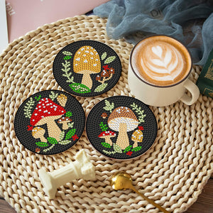6Pcs Diamond Art Coaster Diamond Art Painting Coaster Kit with Holder (Mushroom)