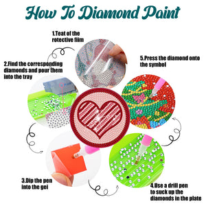 8Pcs Diamond Art Painting Coasters Craft Kit with Holder for Gift (Pink Heart)
