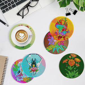 8Pcs Diamond Art Painting Coasters Craft Kit with Holder for Gift (Color Flower)