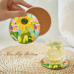 8Pcs DIY Diamond Art Painting Coasters Craft Kit with Holder (Gorgeous Flower)