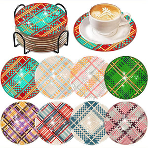 8Pcs Diamond Art Painting Coasters Craft Kit with Holder for Gift (Abstract Art)