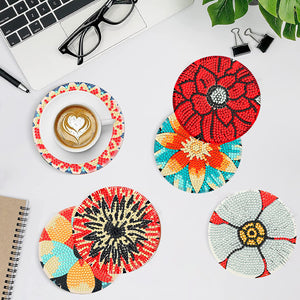 8Pcs DIY Diamond Art Painting Coasters Craft Kit with Holder (Blooming Flower)