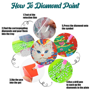8Pcs DIY Diamond Art Painting Coasters Craft Kit with Holder (Passionate Cat)