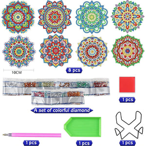 8 Pcs Diamond Art Coaster Diamond Painting Coaster with Holder (Mandala Flower)