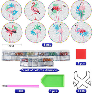 8Pcs DIY Diamond Art Painting Coasters Craft Kit with Holder (Simple Flamingo)