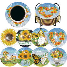 Load image into Gallery viewer, 8 Pcs Diamond Art Painting Coasters Craft Kit with Holder for Gift (Sunflower)
