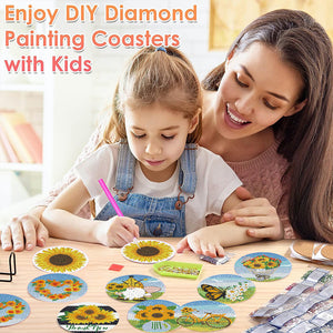 8 Pcs Diamond Art Painting Coasters Craft Kit with Holder for Gift (Sunflower)