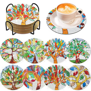 8 Pcs Diamond Art Coasters Diamond Art Coasters Crafts for Gifts (Colorful Tree)