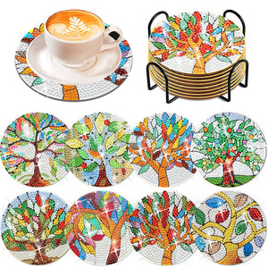 8 Pcs Diamond Art Coasters Diamond Art Coasters Crafts for Gifts (Colorful Tree)