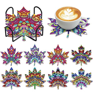 8 Pcs Diamond Art Coasters Diamond Art Coasters Crafts for Gifts (Maple Leaf)