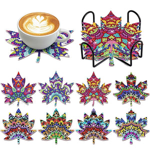 8 Pcs Diamond Art Coasters Diamond Art Coasters Crafts for Gifts (Maple Leaf)