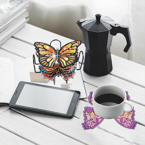 10 Pcs Butterfly Special Shaped DIY Diamond Art Coasters Kit Crafts with Holder