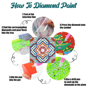 6 Pcs Square Flower Diamond Art Coasters Diamond Art Coasters Crafts with Holder