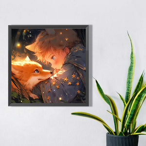 Little Boy And Fox 40*40CM (canvas) Full Square Drill Diamond Painting