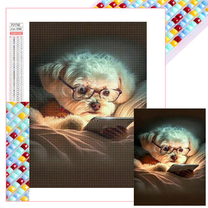 Reading Puppy 45*60CM (canvas) Full Square Drill Diamond Painting