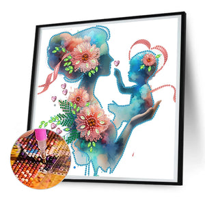 Mother And Child Silhouette 30*30CM (canvas) Partial Special-Shaped Drill Diamond Painting