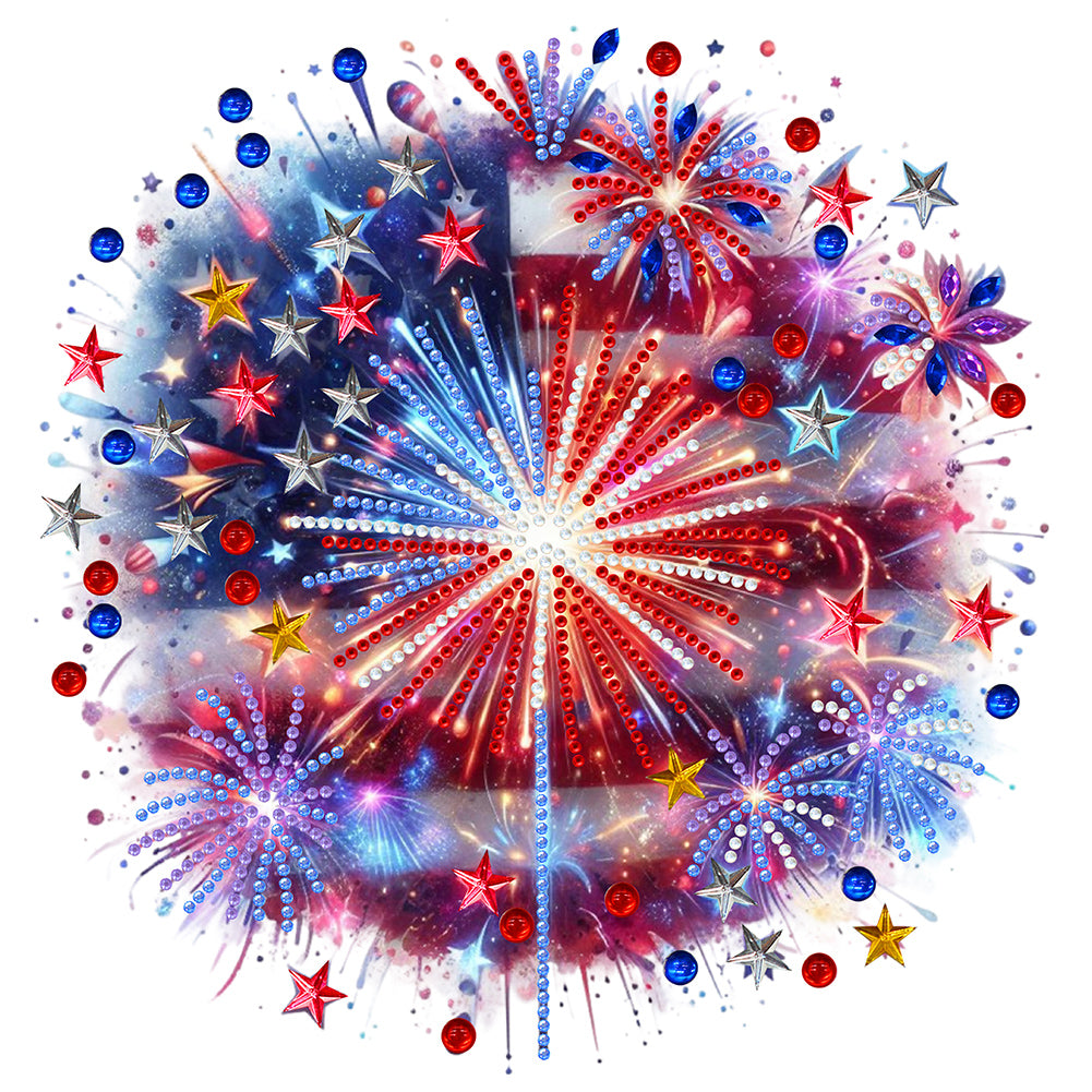 American Flag Fireworks 30*30CM (canvas) Partial Special-Shaped Drill Diamond Painting