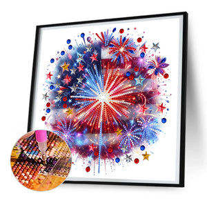 American Flag Fireworks 30*30CM (canvas) Partial Special-Shaped Drill Diamond Painting