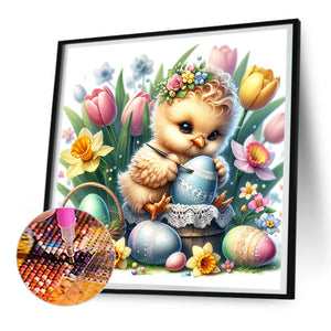 Chicken Drawing Easter Eggs 30*30CM (canvas) Full Round Drill Diamond Painting