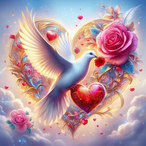 White Dove And Dreamy Rose 30*30CM (canvas) Full Round Drill Diamond Painting