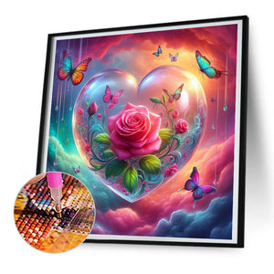 Butterflies And Fantasy Roses 30*30CM (canvas) Full Round Drill Diamond Painting