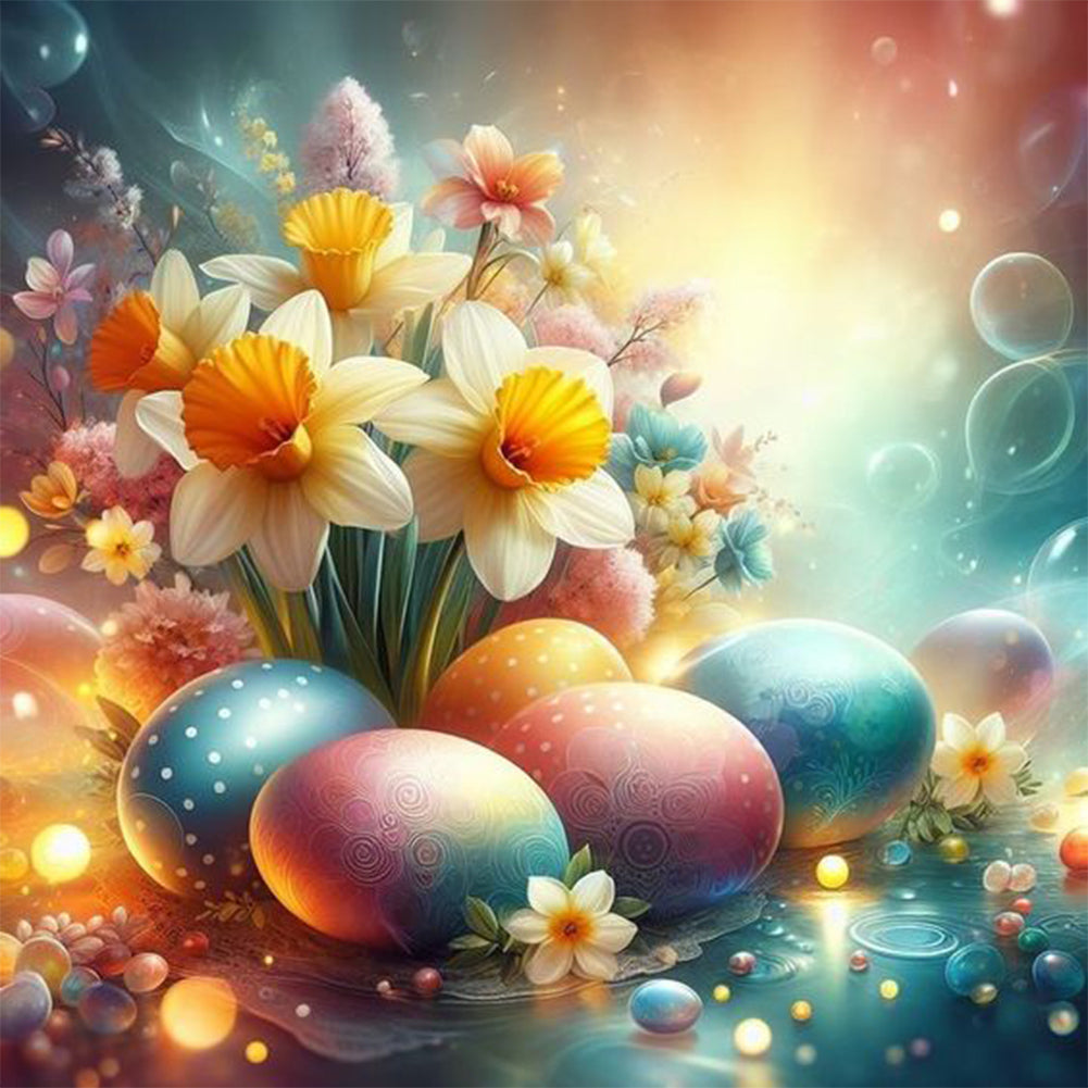 Easter Eggs With Daffodils 30*30CM (canvas) Full Round Drill Diamond Painting