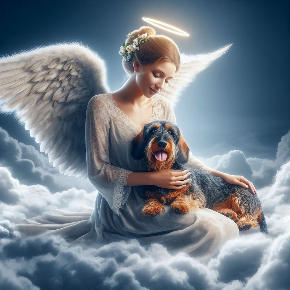 Angel And Dog 30*30CM (canvas) Full Round Drill Diamond Painting