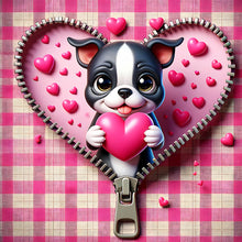 Load image into Gallery viewer, Pink Love Puppy-Valentine Day Boston Terrier 30*30CM (canvas) Full Round Drill Diamond Painting
