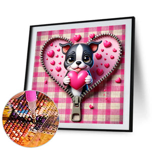 Pink Love Puppy-Valentine Day Boston Terrier 30*30CM (canvas) Full Round Drill Diamond Painting