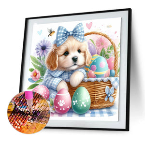 Curly-Eared Dog And Easter Eggs 30*30CM (canvas) Full Round Drill Diamond Painting